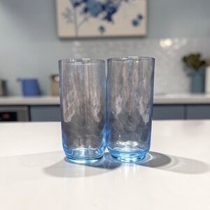 Libbey Optic Swirl Blue Coolers, Set of 2, Vintage 16oz Tumblers, Drinkware